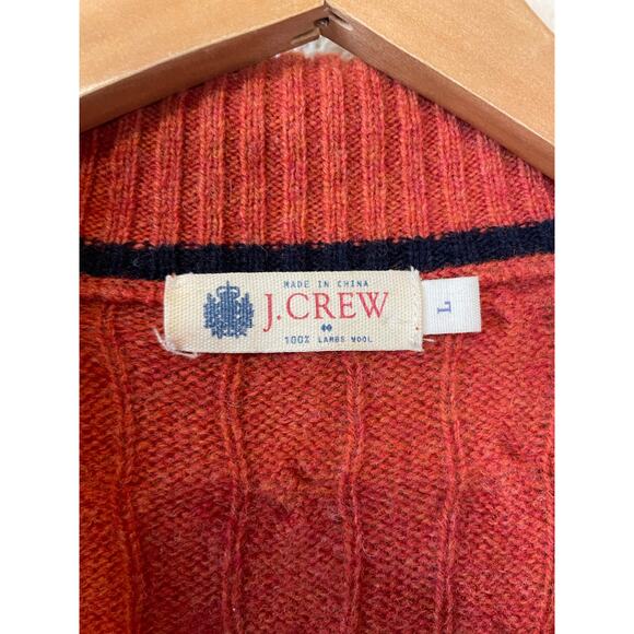 J. Crew Men's Lambs Wool Cable Knit Zip Up Pull On Henley Sweater Large Orange - Picture 8 of 12